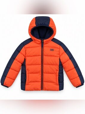 Hawke & Co Boys Hooded Puffer Jacket Orange Navy Colorblock Retro Ski 4T